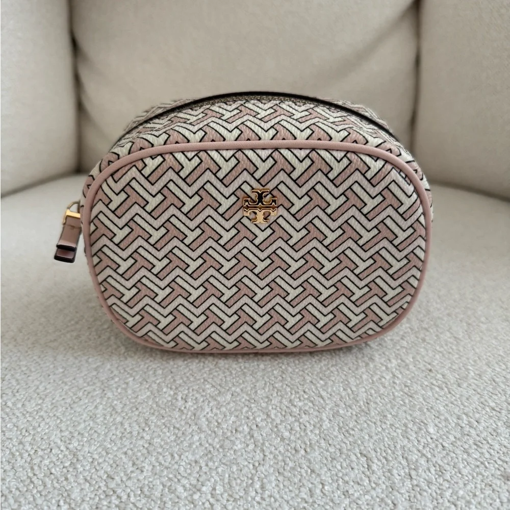 Tory Burch Black and Cream Geometric Cosmetic Case